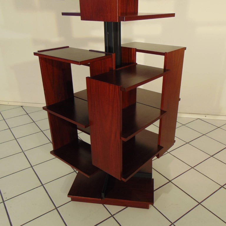 Midcentury Italian Rotating Wooden Bookshelf by Claudio Salocchi for