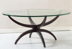 Midcentury Italian Round Coffee Table Thick Bevelled Glass Top, 1950