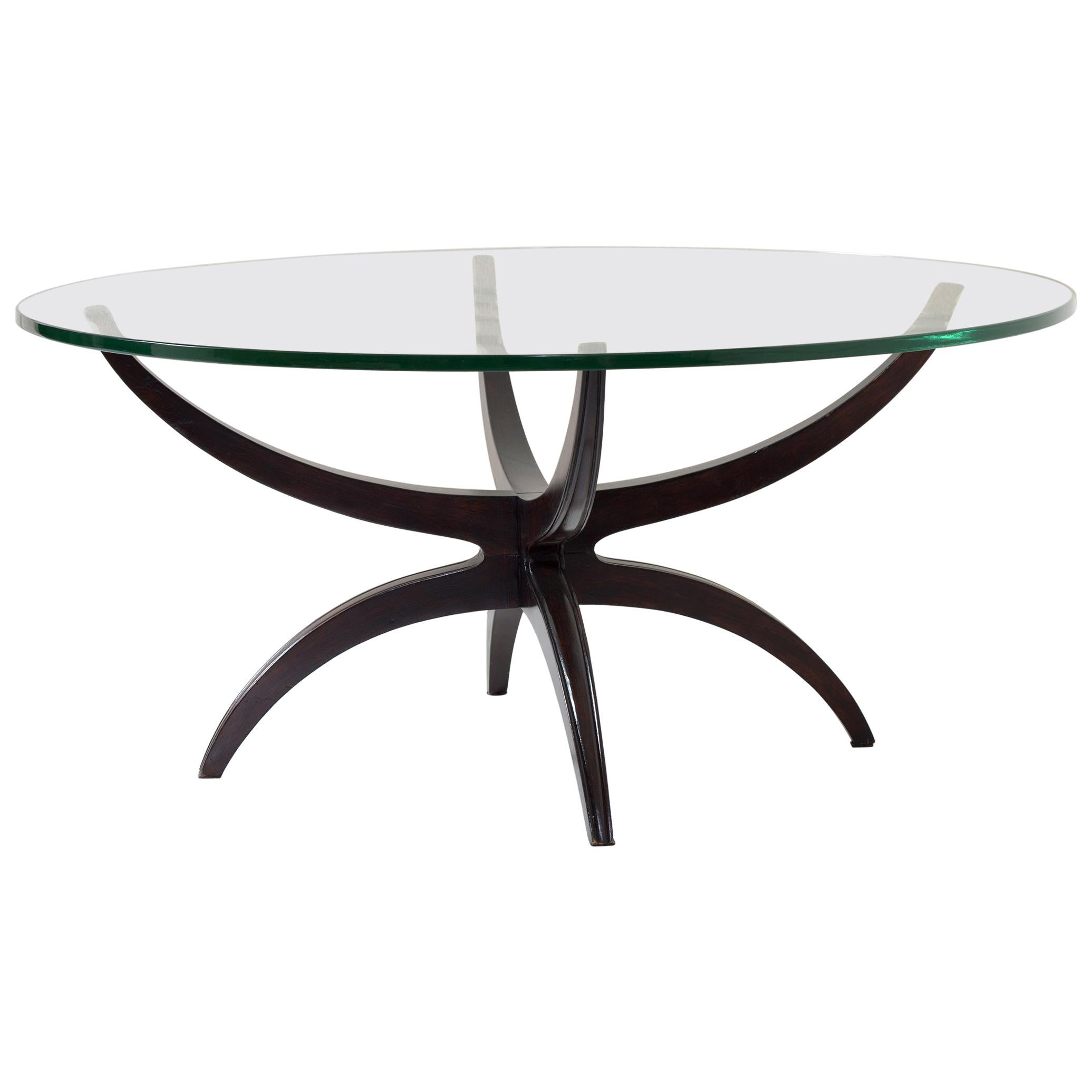 Midcentury Italian Round Coffee Table Thick Bevelled Glass Top, 1950 For Sale