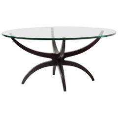 Midcentury Italian Round Coffee Table Thick Bevelled Glass Top, 1950