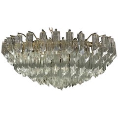 Midcentury Italian Round Glass Flush Mount Chandelier