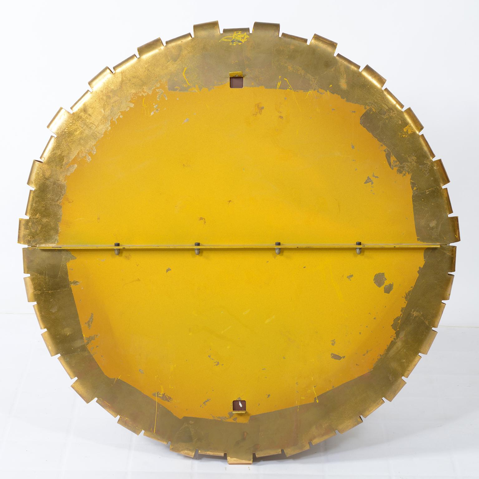 Midcentury Italian Round Golden Metal Framed Mirror 1