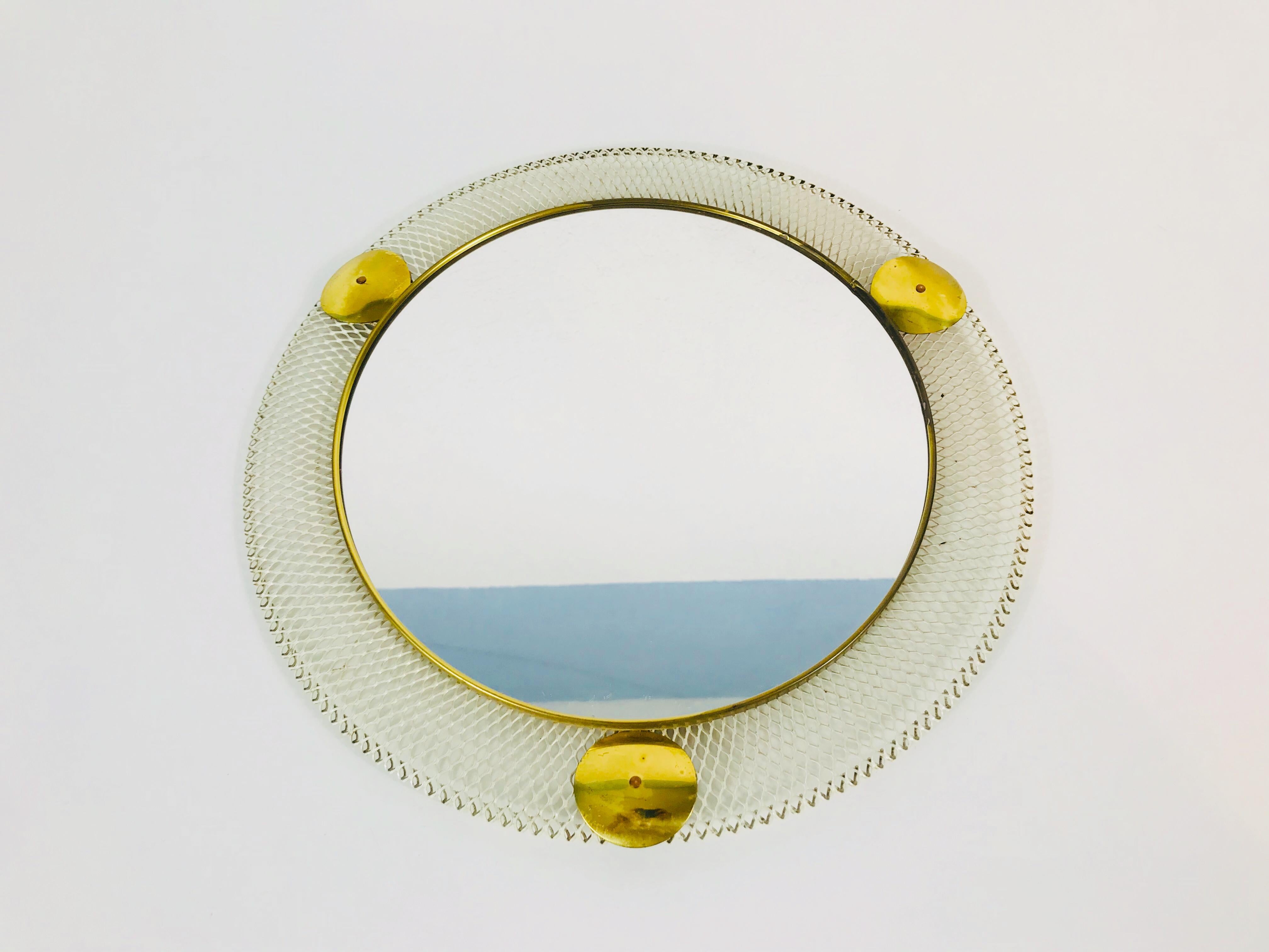 Mid-Century Modern Midcentury Italian Round Metal and Brass Mirror, Italy, 1960s For Sale