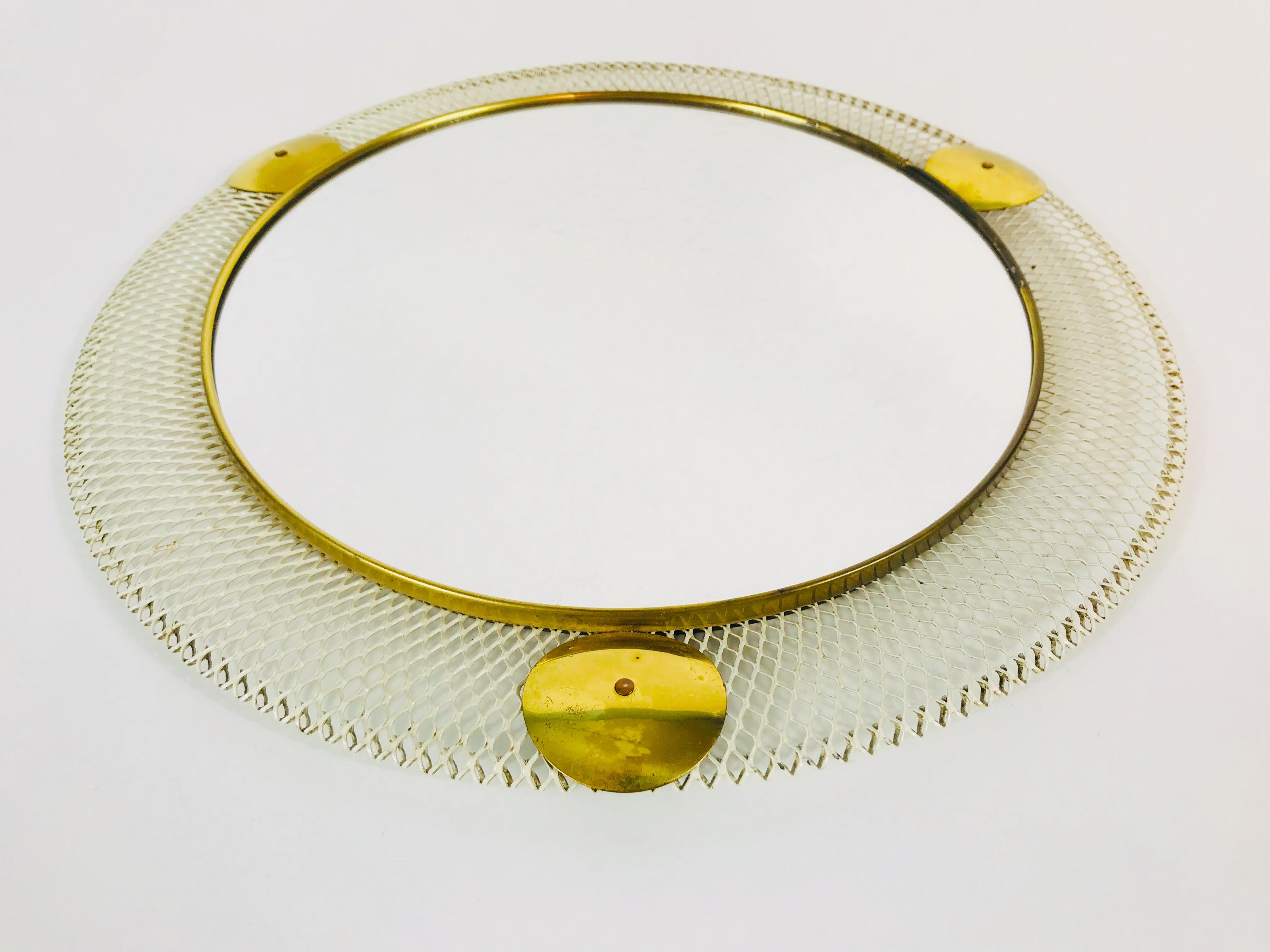 Mid-20th Century Midcentury Italian Round Metal and Brass Mirror, Italy, 1960s For Sale