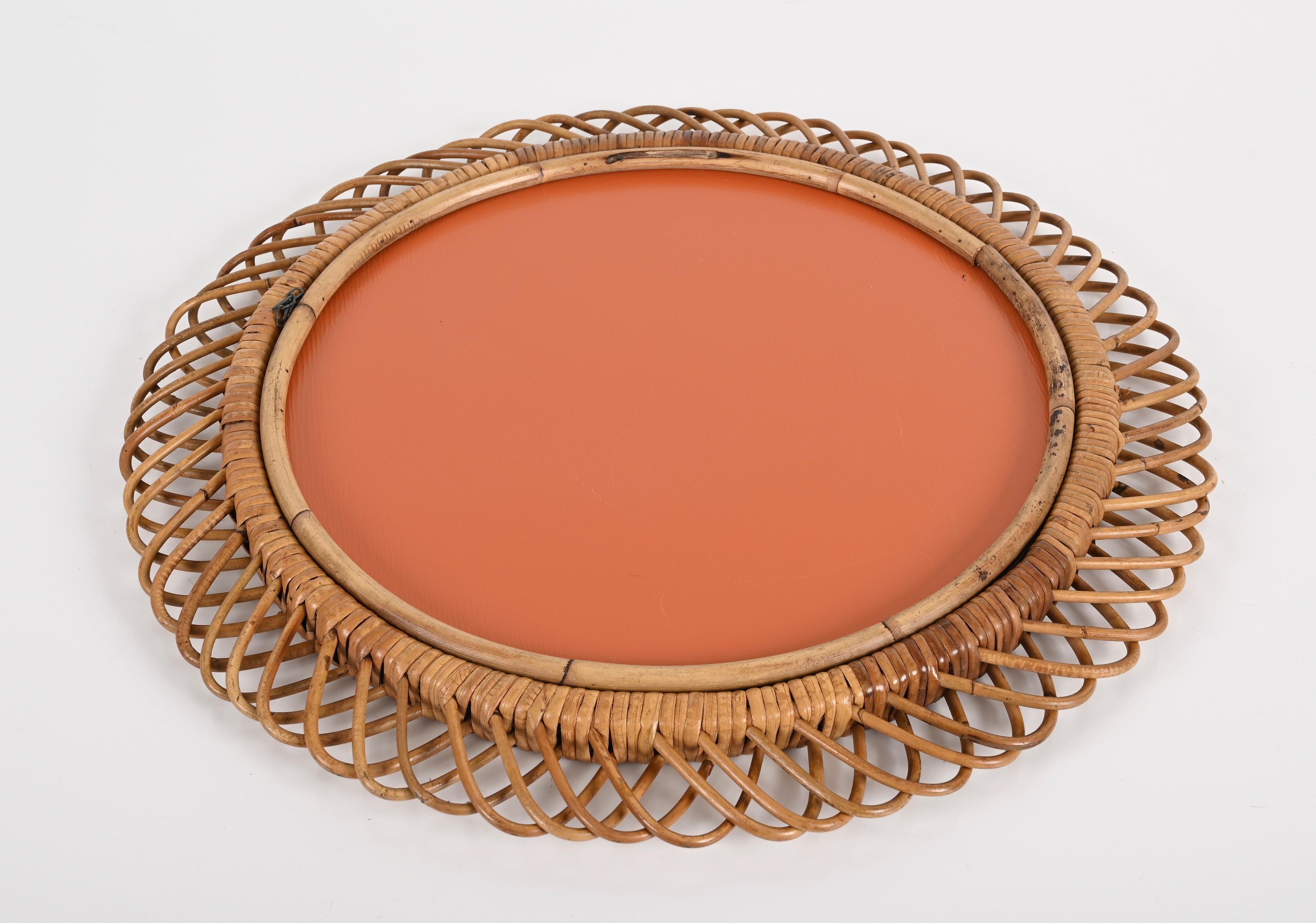 Midcentury French Riviera Rattan and Bamboo Round Mirror, Albini, Italy 1960s 10