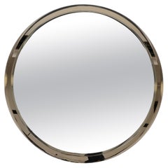 Mid-Century Italian Round Mirror with Bronze Crystal Frame, Cristal Arte 1970s