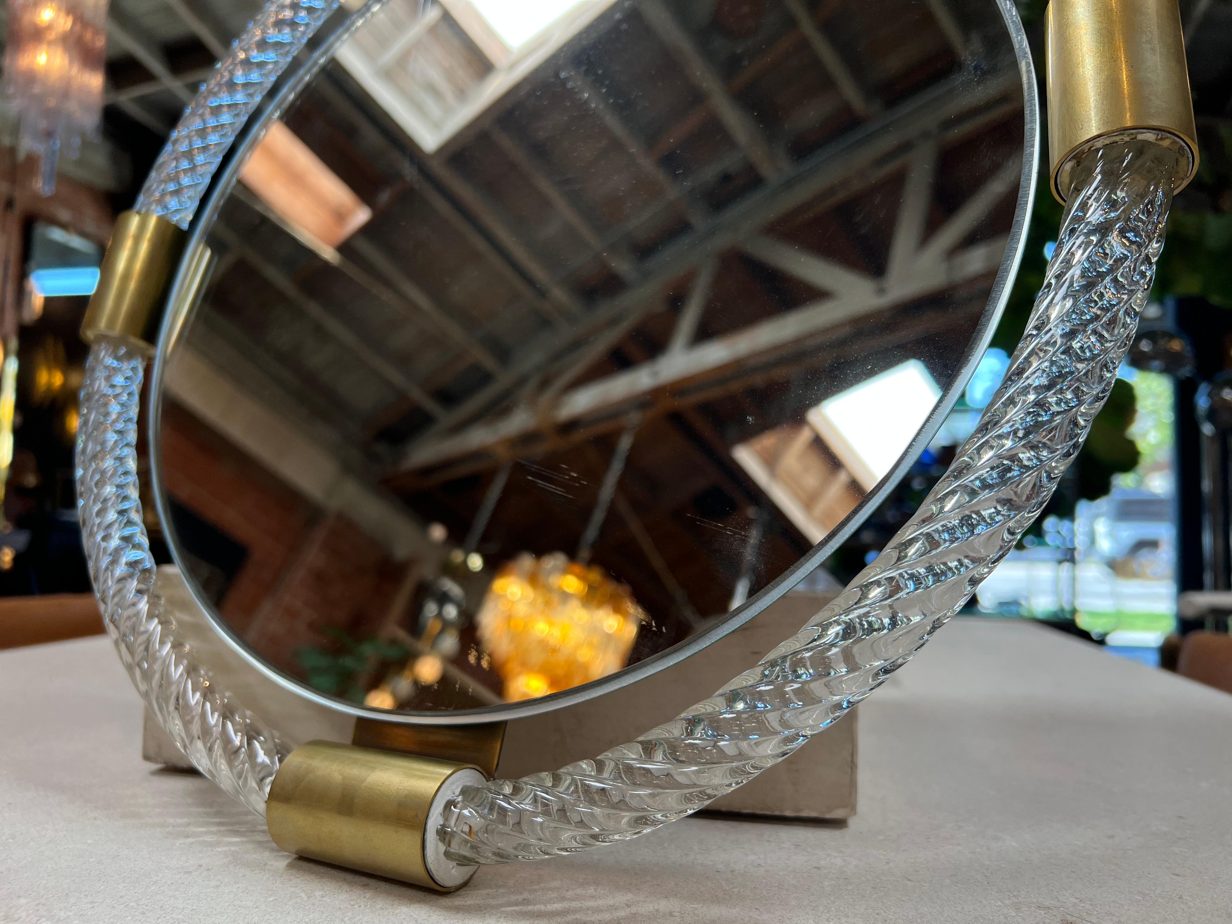 Mid Century Italian Round Murano Wall Mirror 1960s In Good Condition For Sale In Los Angeles, CA