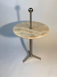 Mid Century Italian Round Onyx and Crome Serving Table with Handle