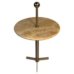 Vintage Mid Century Italian Round Onyx and Crome Serving Table with Handle