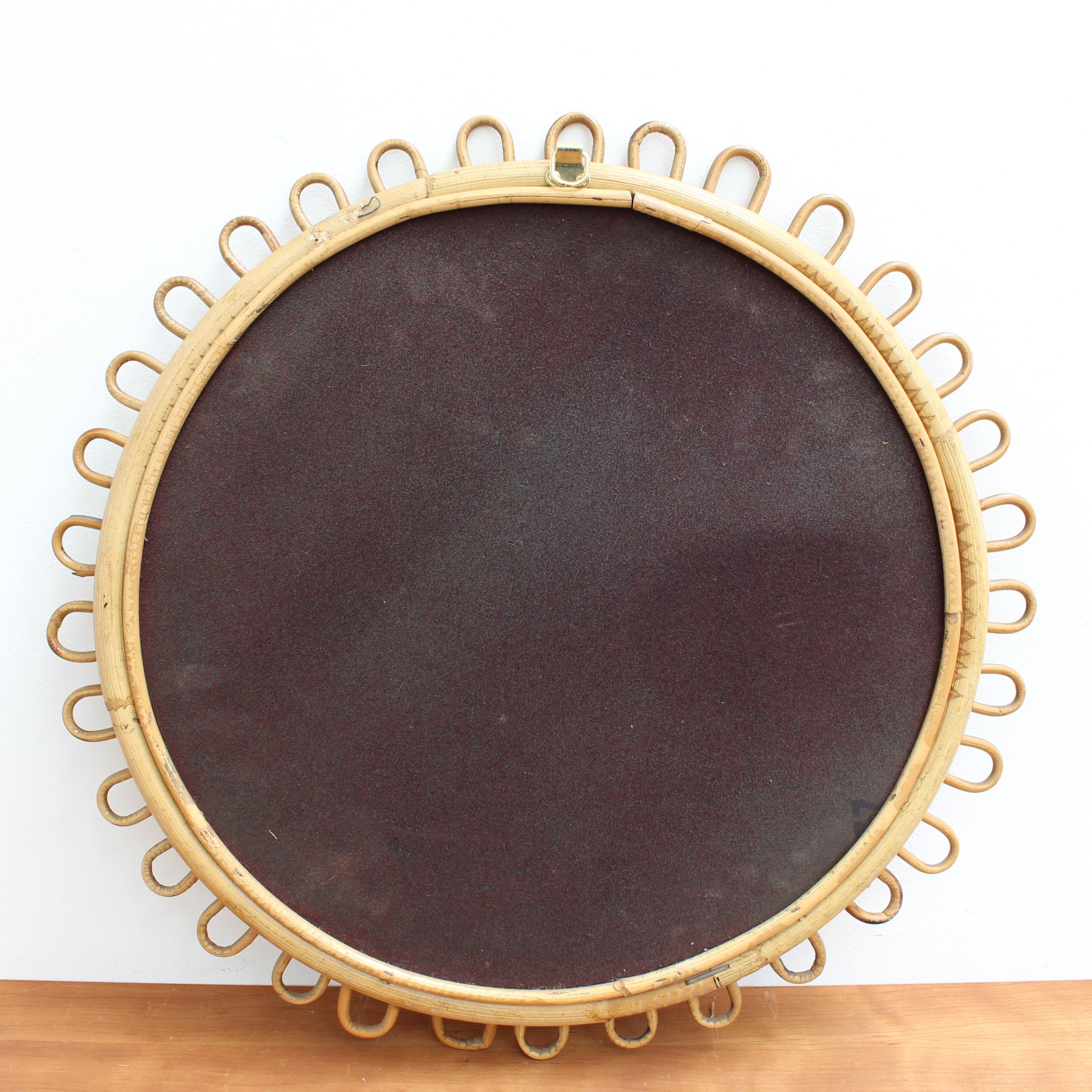 Mid-Century Italian Round Rattan Mirror, circa 1960s 5