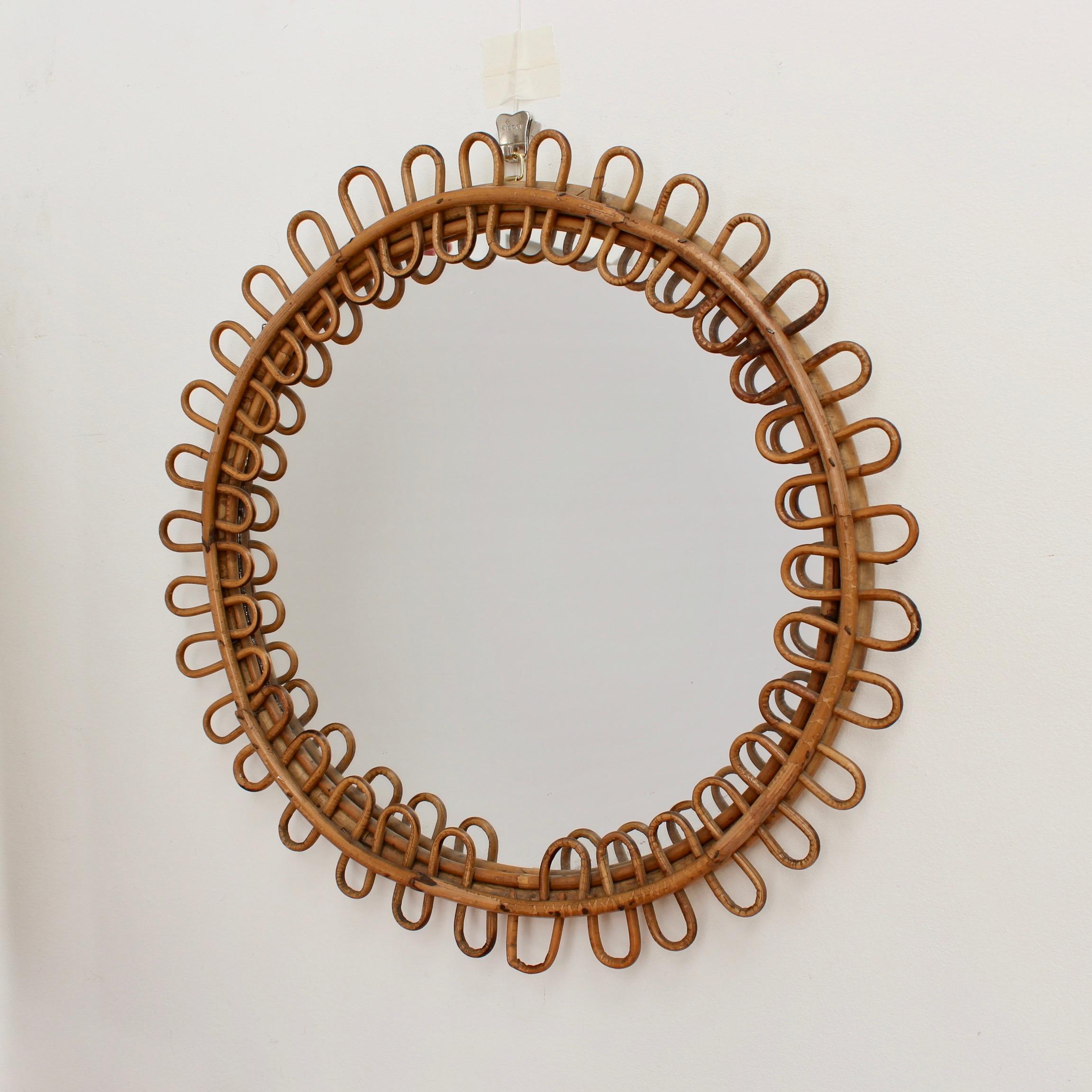 Mid-20th Century Mid-Century Italian Round Rattan Mirror, circa 1960s