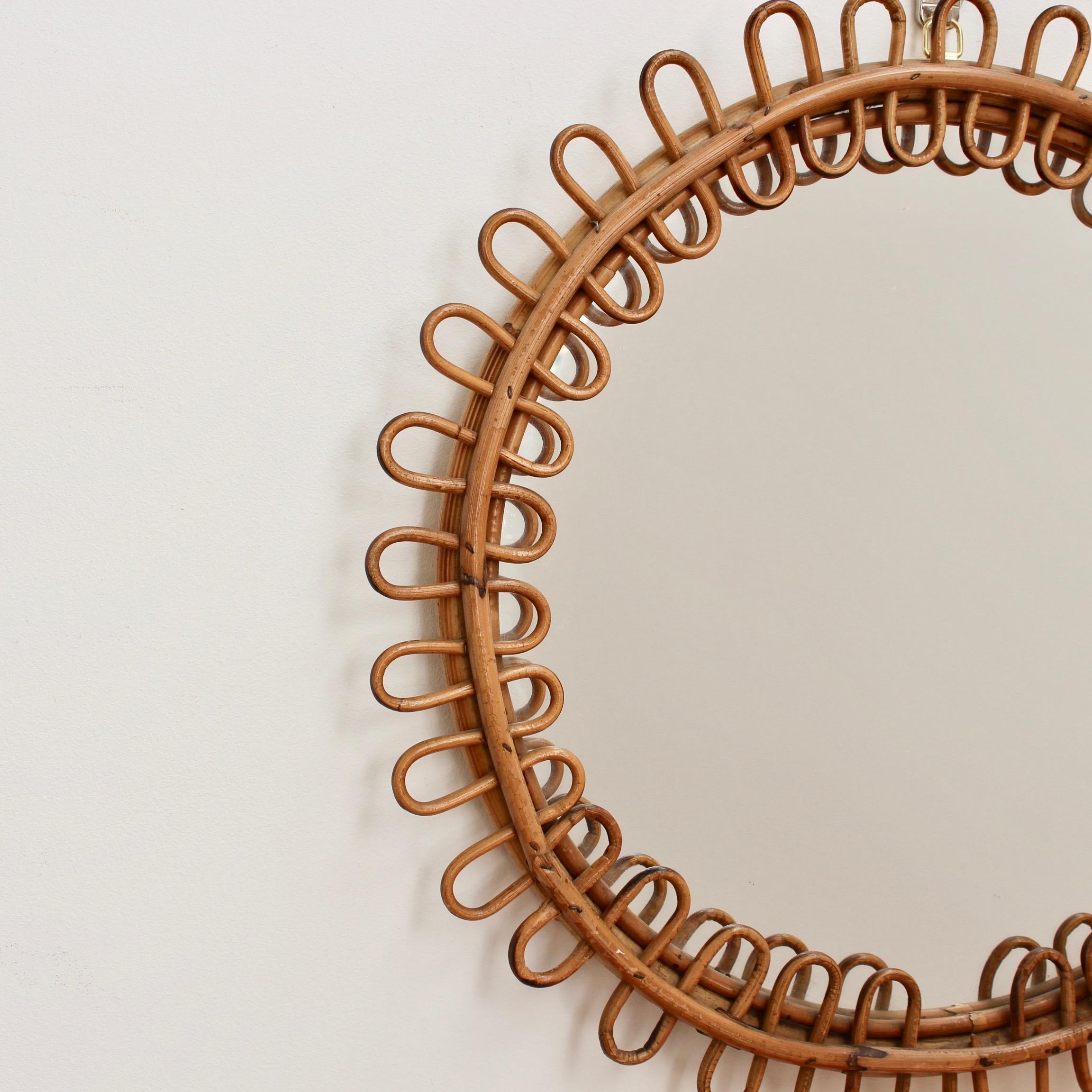 Mid-Century Italian Round Rattan Mirror, circa 1960s 4