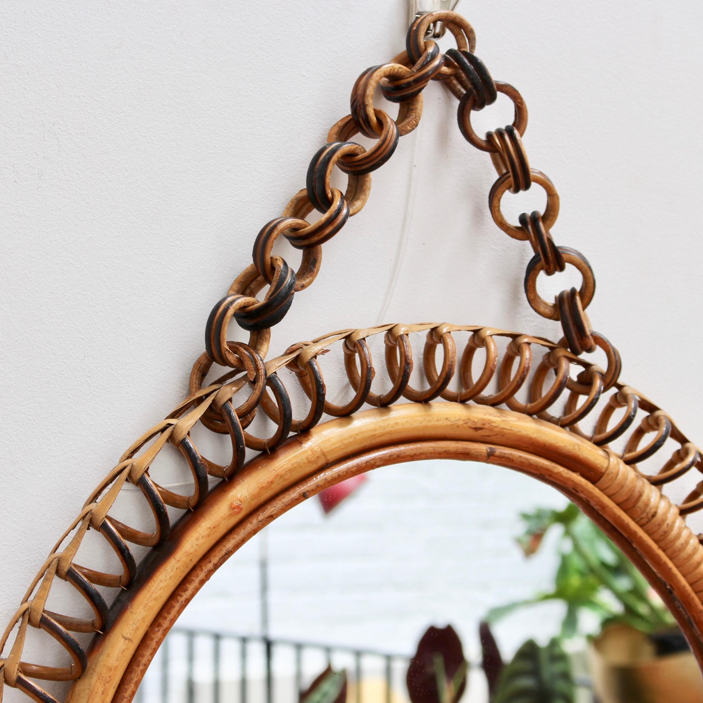 Midcentury Italian Round Rattan Wall Mirror, circa 1960s 5