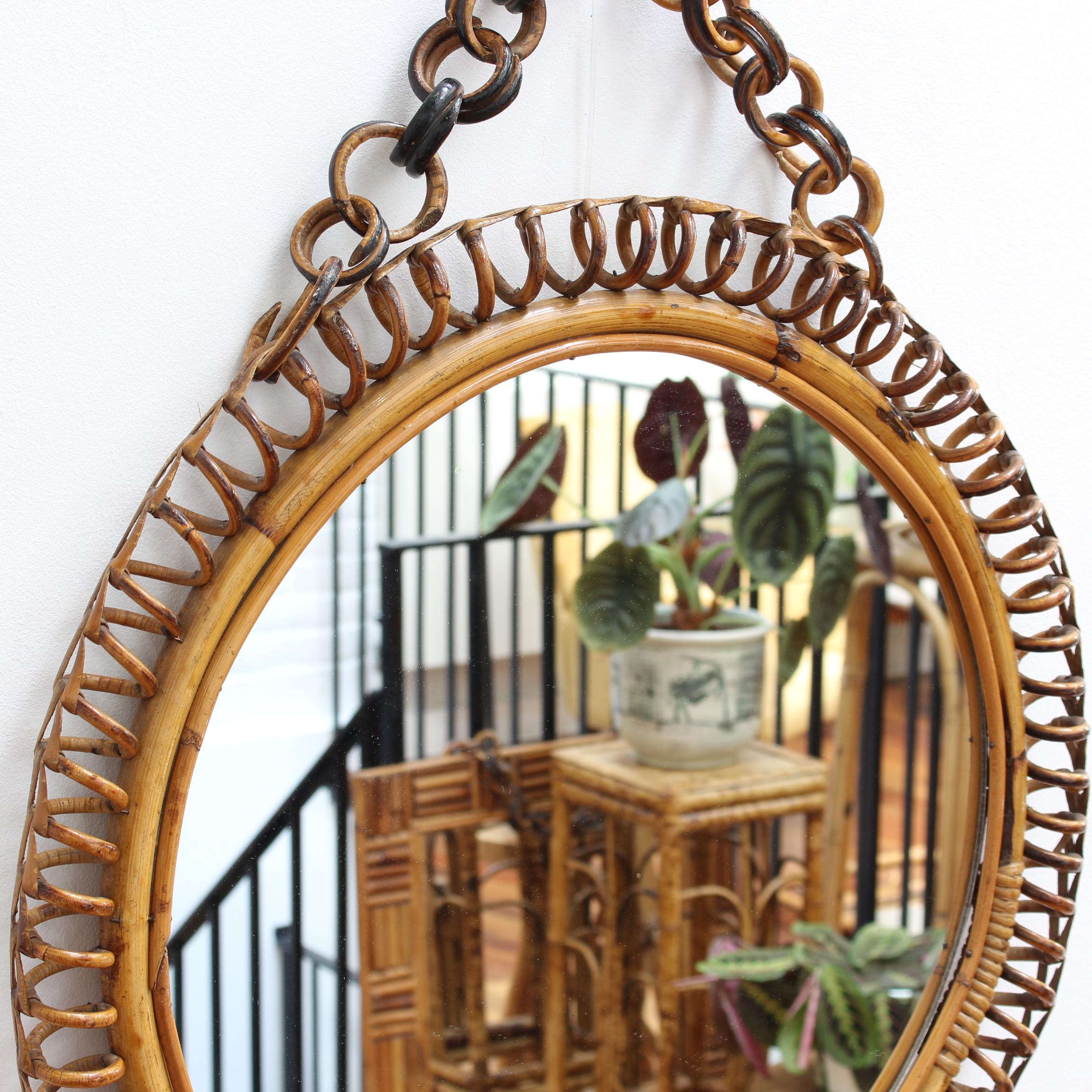 Midcentury Italian Round Rattan Wall Mirror, circa 1960s 4