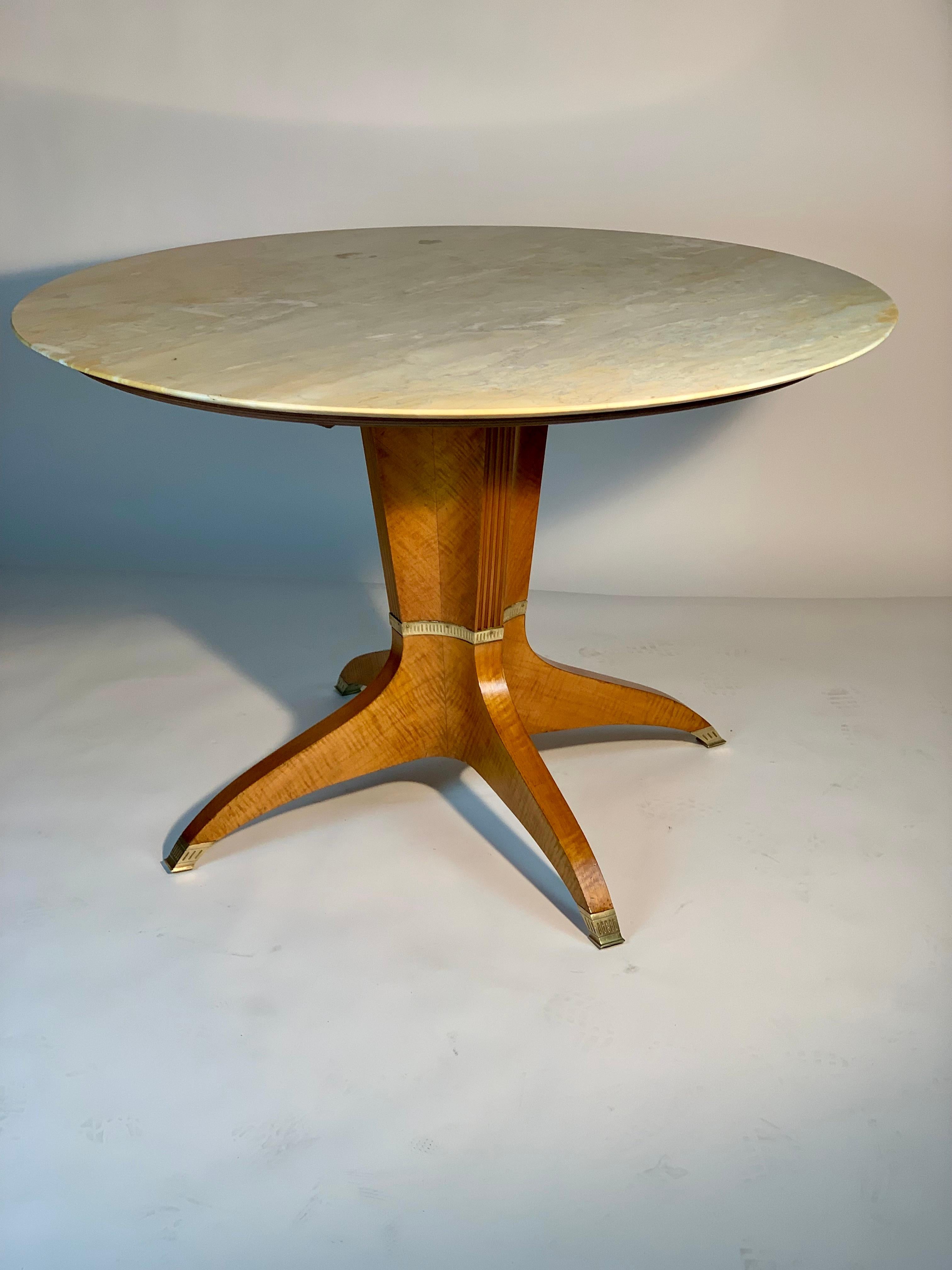 Mid-20th Century Mid-Century Italian Round Table Marble Top Brass Feet and Details