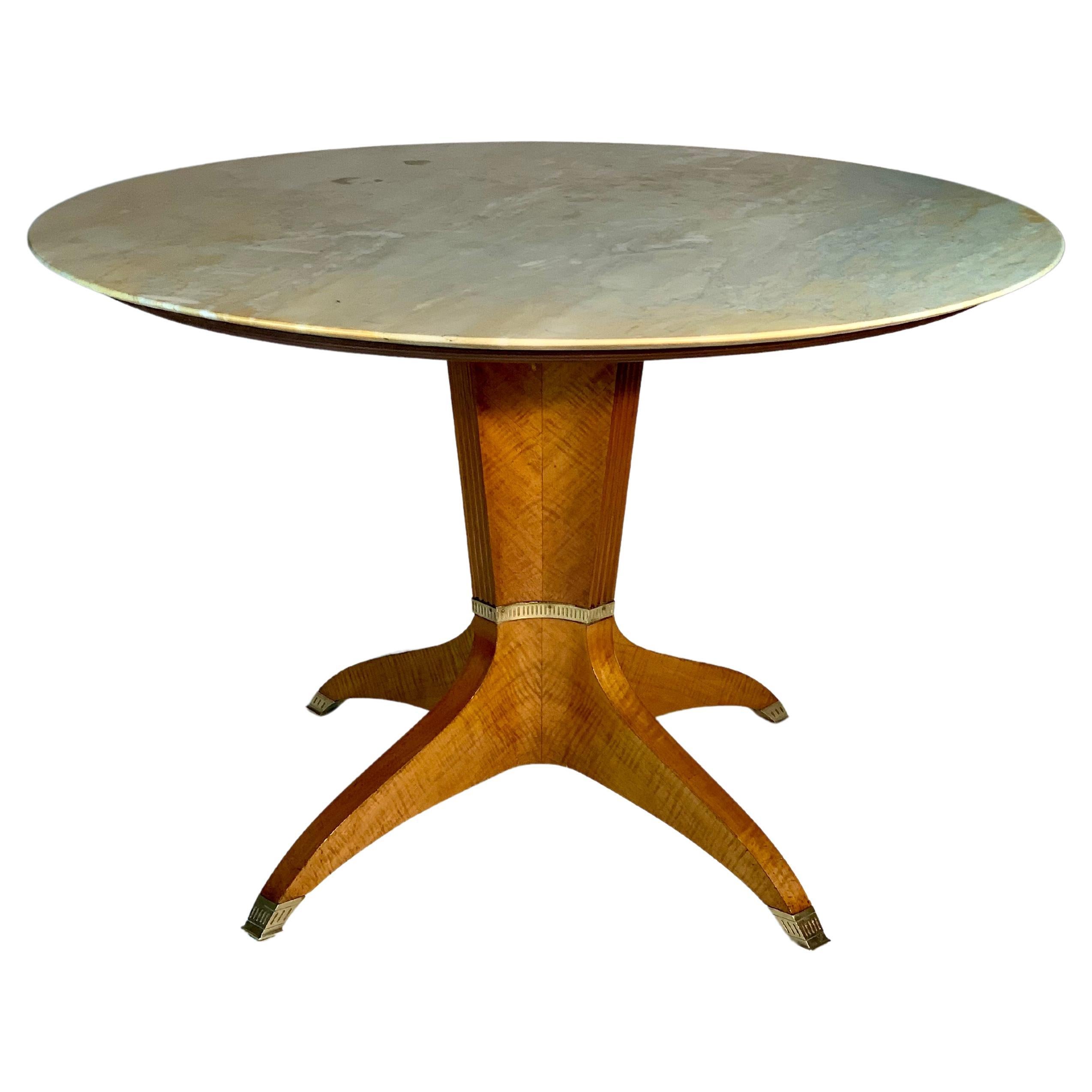 Mid-Century Italian Round Table Marble Top Brass Feet and Details