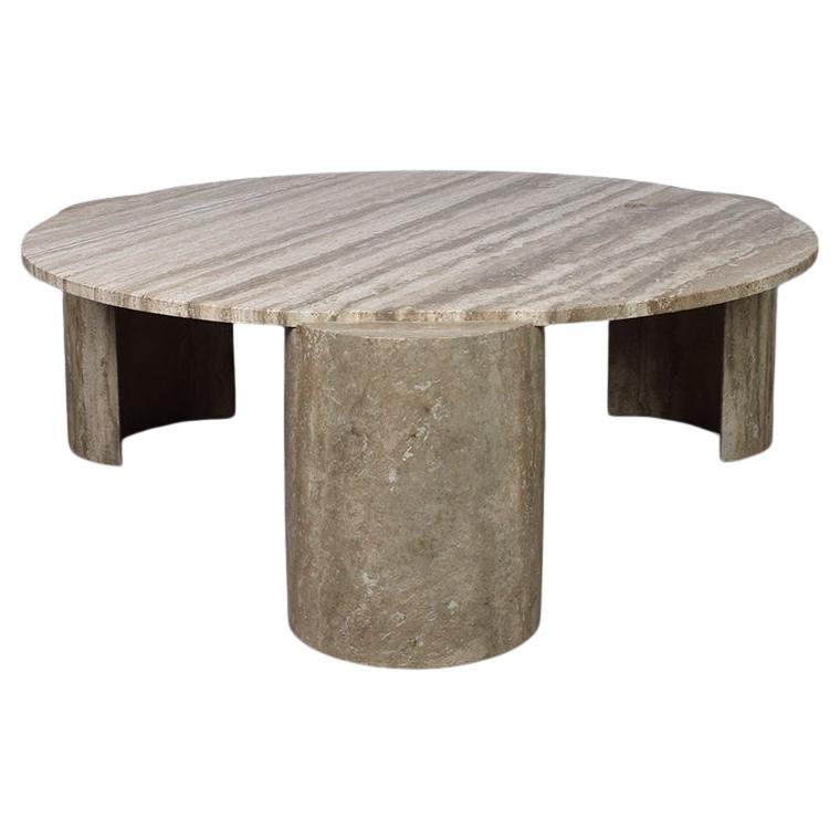 Mid Century Italienisch Runde Travertin Marmor Couchtisch 1970s