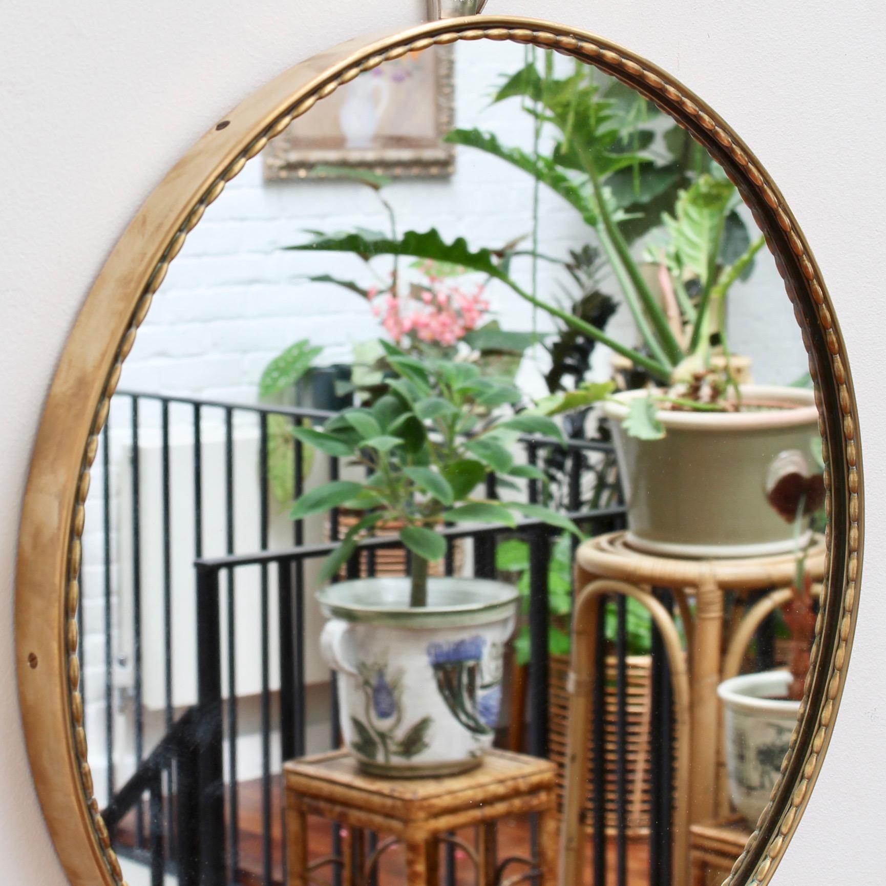 Mid-Century Modern Mid-Century Italian Round Wall Mirror with Brass Frame, circa 1950s - Small