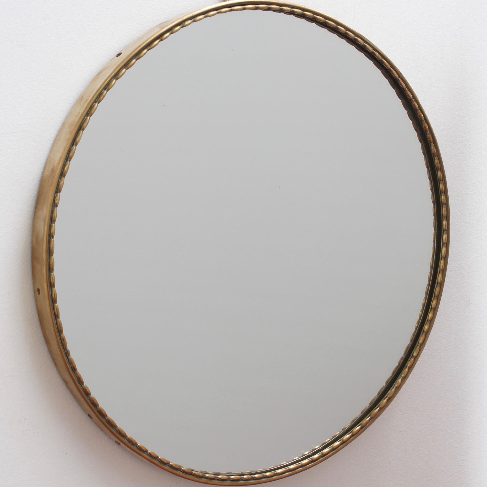 Mid-20th Century Mid-Century Italian Round Wall Mirror with Brass Frame, circa 1950s - Small