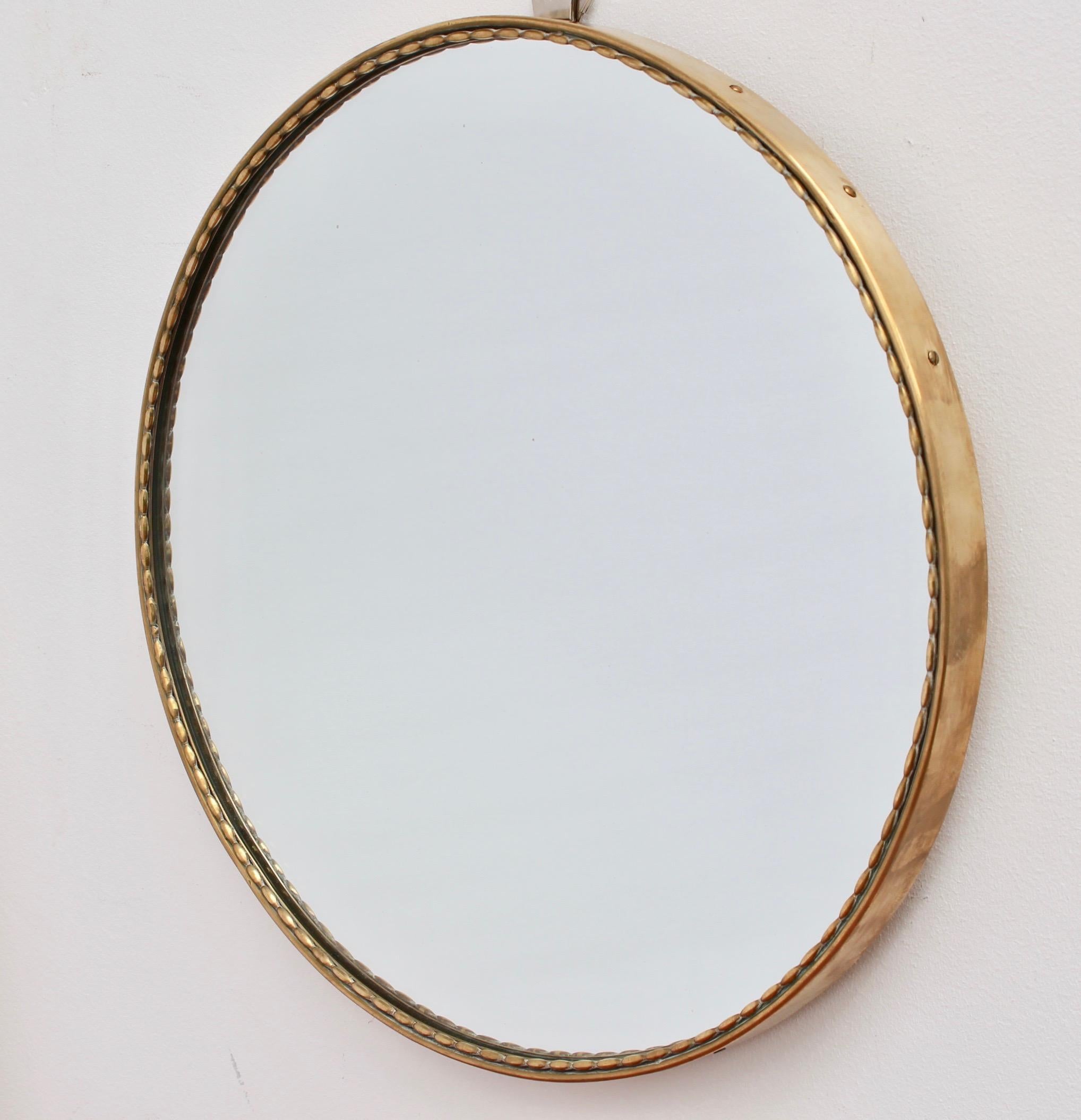 Mid-Century Italian Round Wall Mirror with Brass Frame, circa 1950s - Small 2