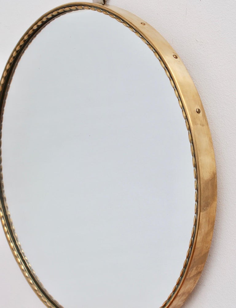 MidCentury Italian Round Wall Mirror with Brass Frame, circa 1950s