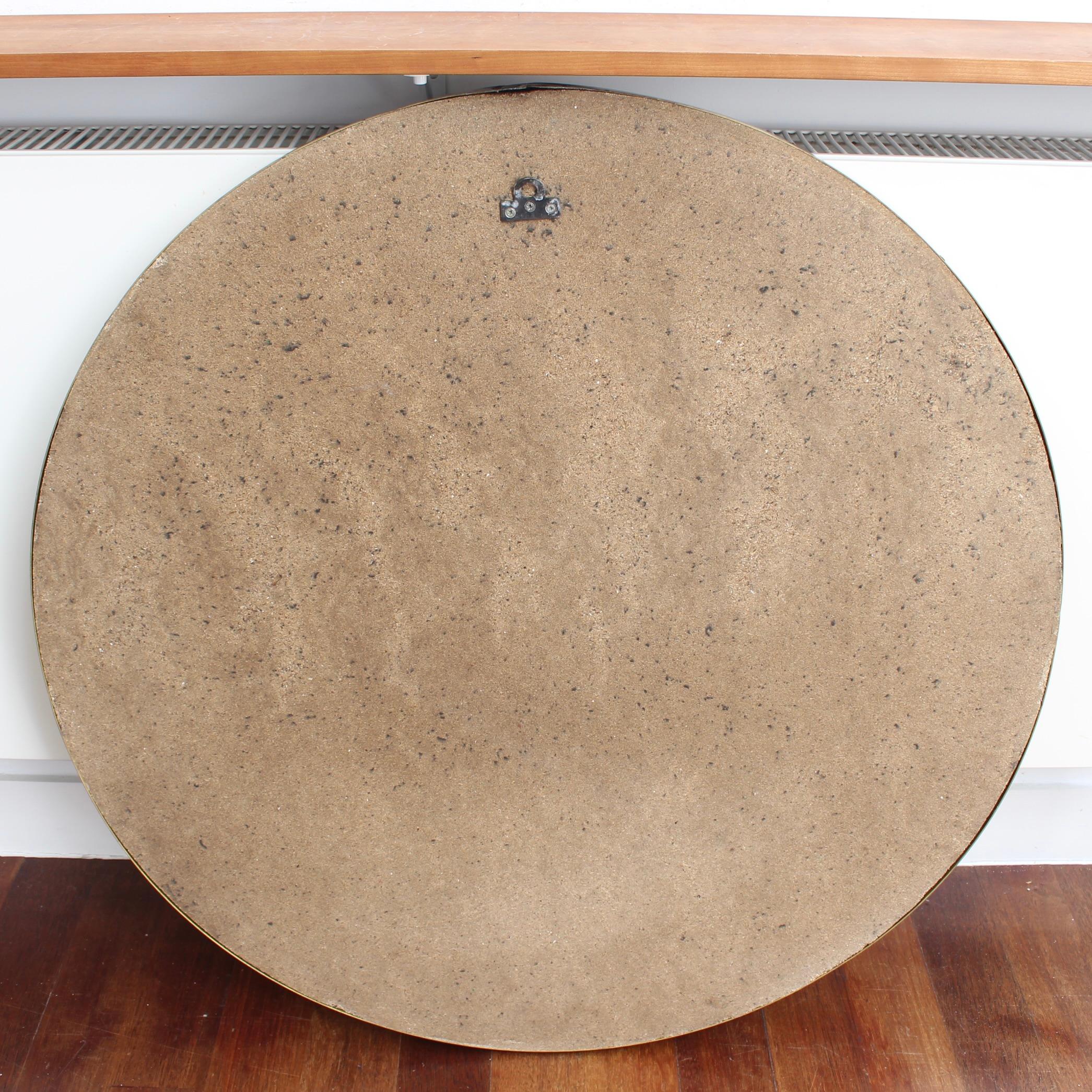 Mid-Century Italian Round Wall Mirror with Brass Frame (circa 1960s) - Large For Sale 5
