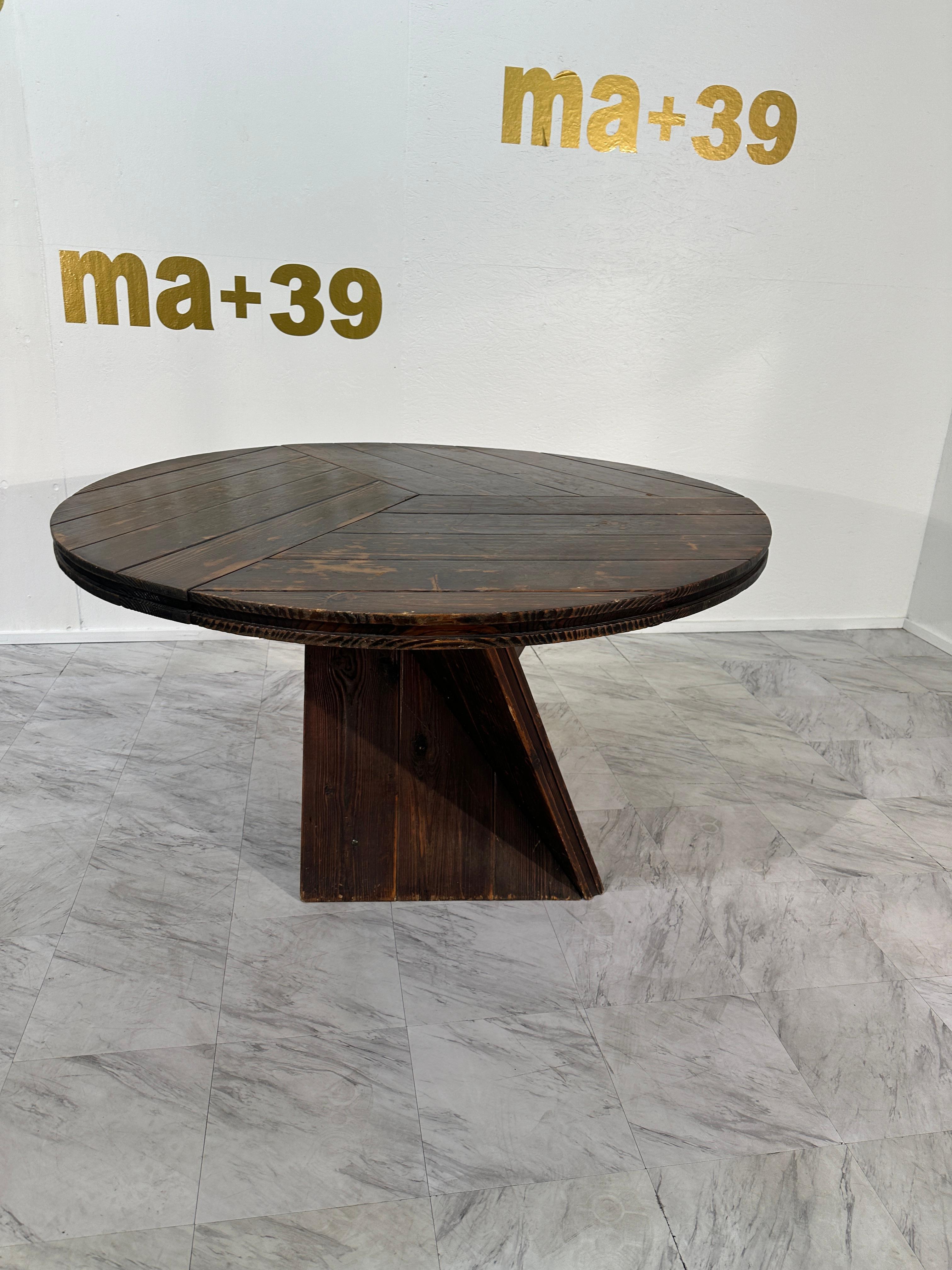 Mid-Century Modern Mid Century Italian Round Wood Dining Table, 1970s By Edoardo Landi