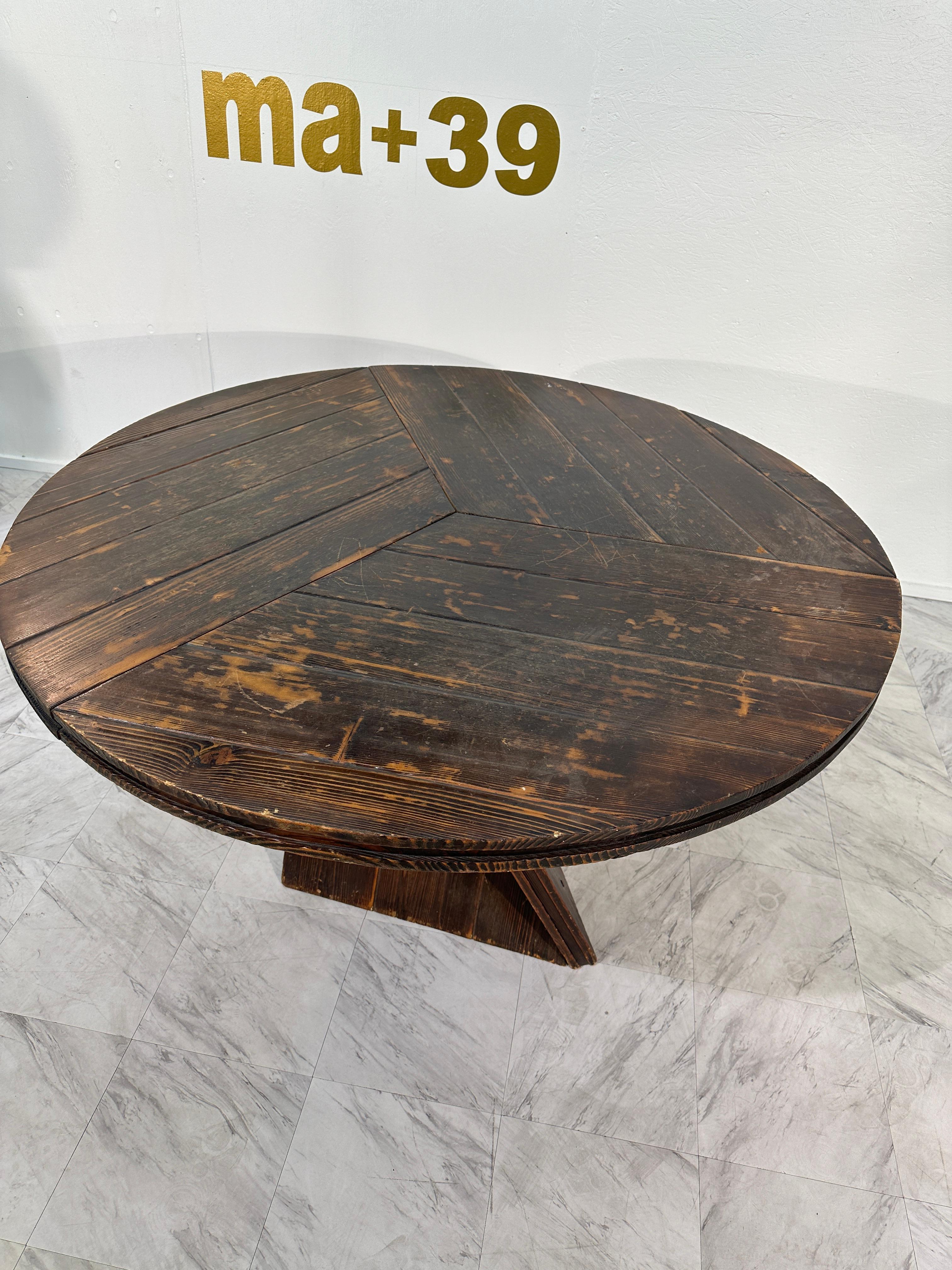 Mid Century Italian Round Wood Dining Table, 1970s By Edoardo Landi 2