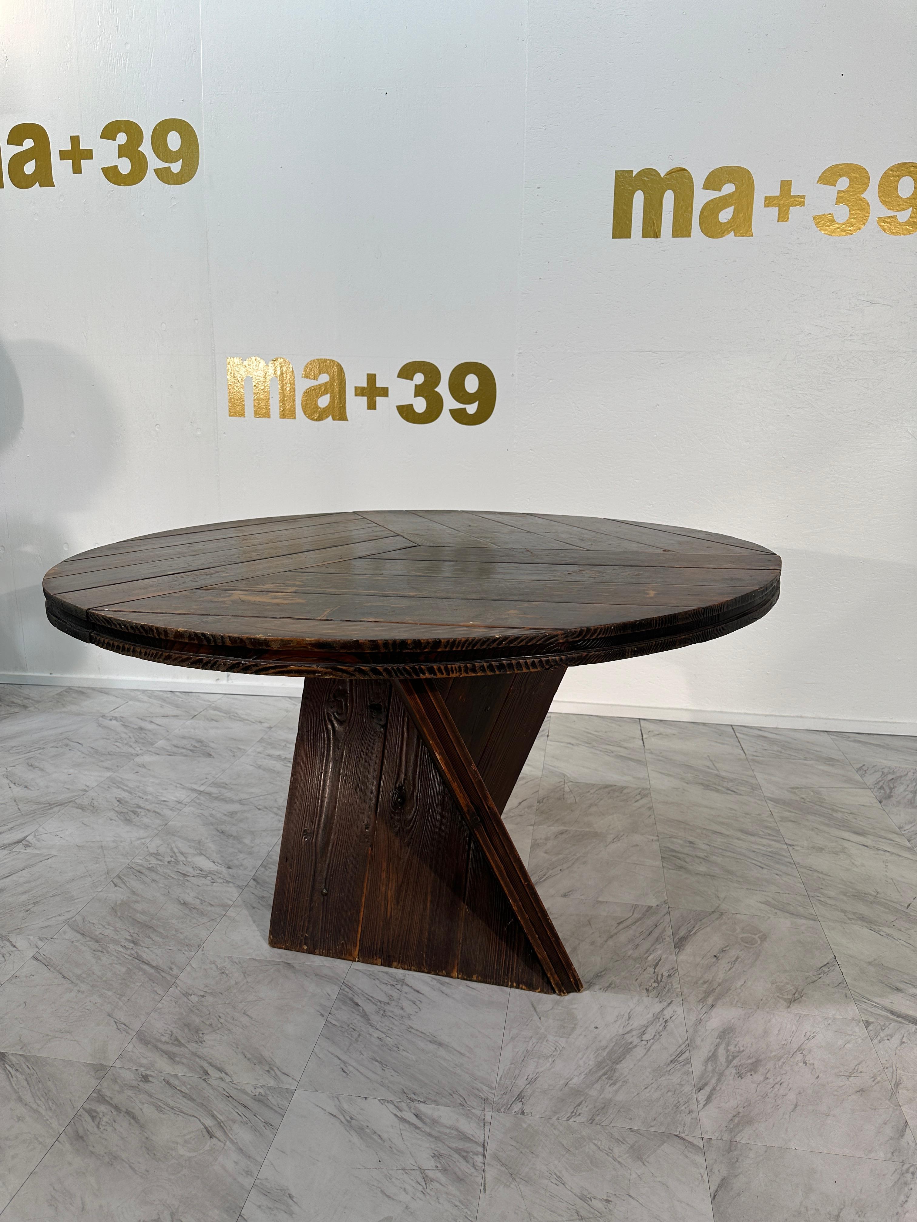 Mid Century Italian Round Wood Dining Table, 1970s By Edoardo Landi 3