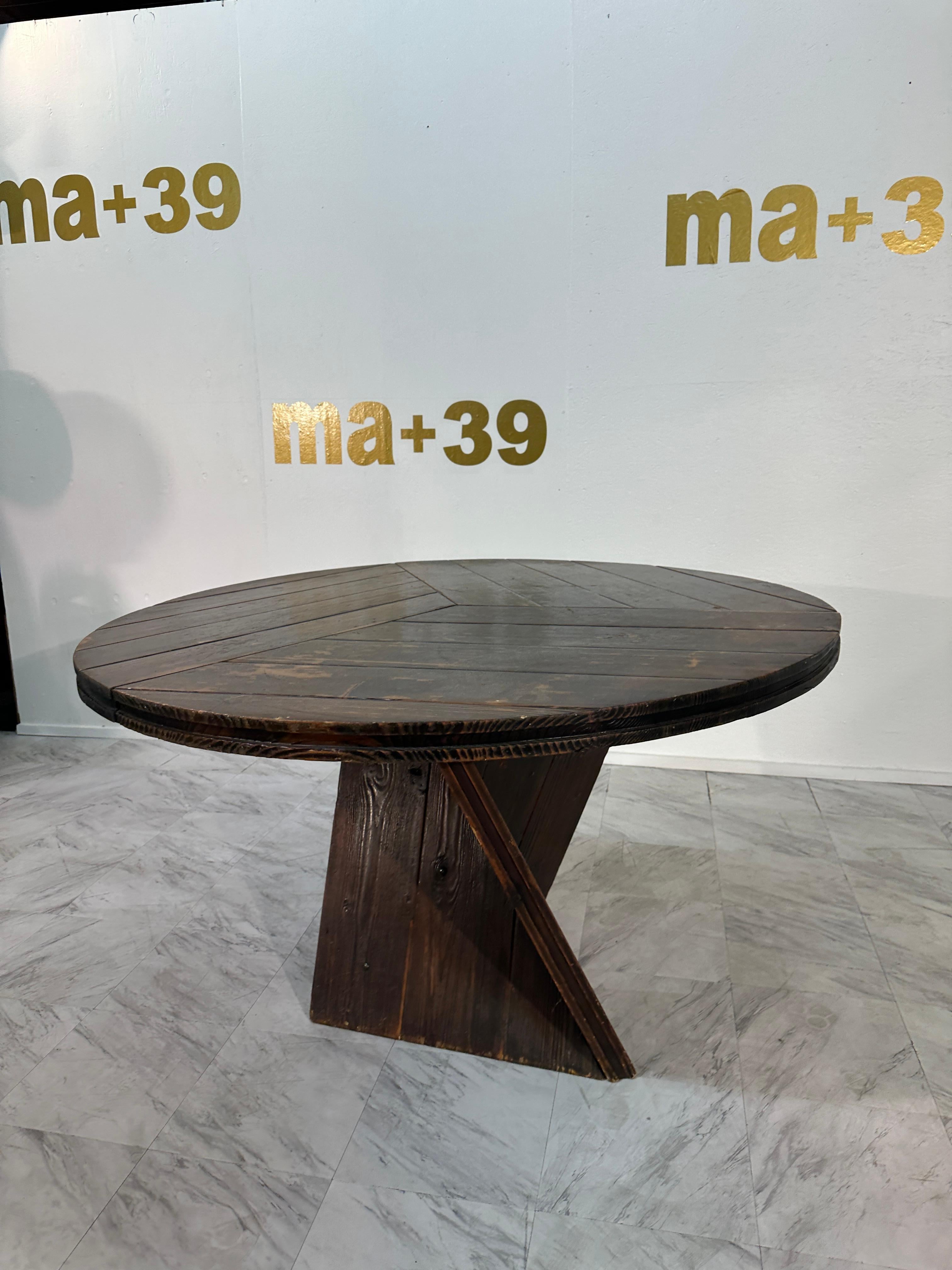 Mid Century Italian Round Wood Dining Table, 1970s By Edoardo Landi 4