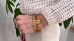 Mid Century Italian Ruby Diamond 18 Karat Yellow Gold Bracelet
