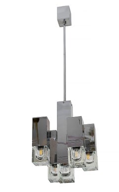 Mid-Century Italian Sciolari Chrome And Glass Chandelier, circa 1970