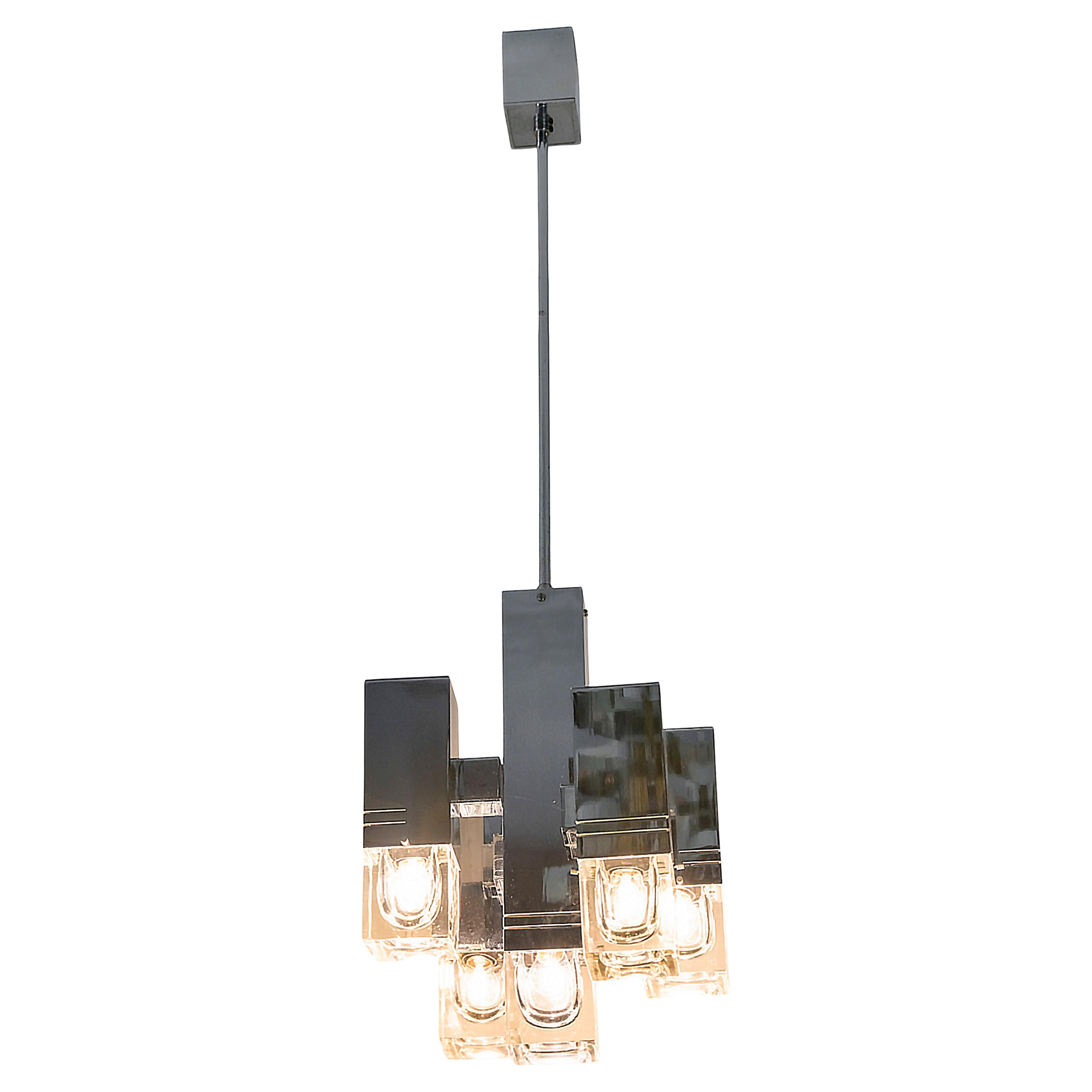 Mid-Century Italian Sciolari Chrome And Glass Chandelier, circa 1970 im Angebot