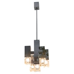Mid-Century Italian Sciolari Chrome And Glass Chandelier, circa 1970
