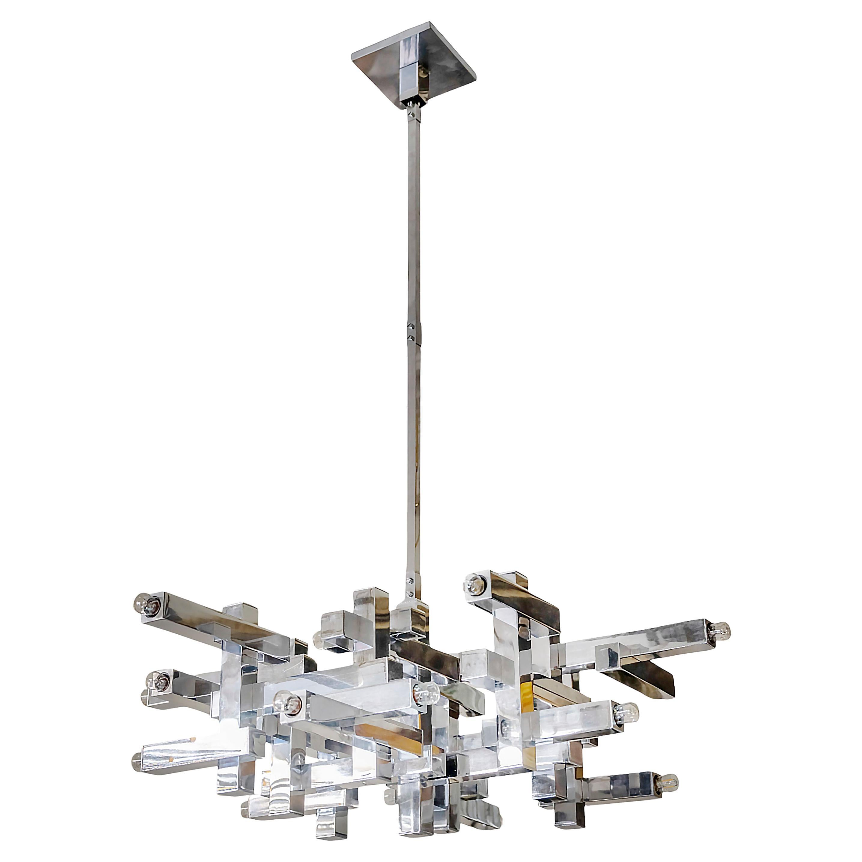 Mid-Century Modern Mid-Century Italian Sciolari Metric Chrome Chandelier, circa 1970