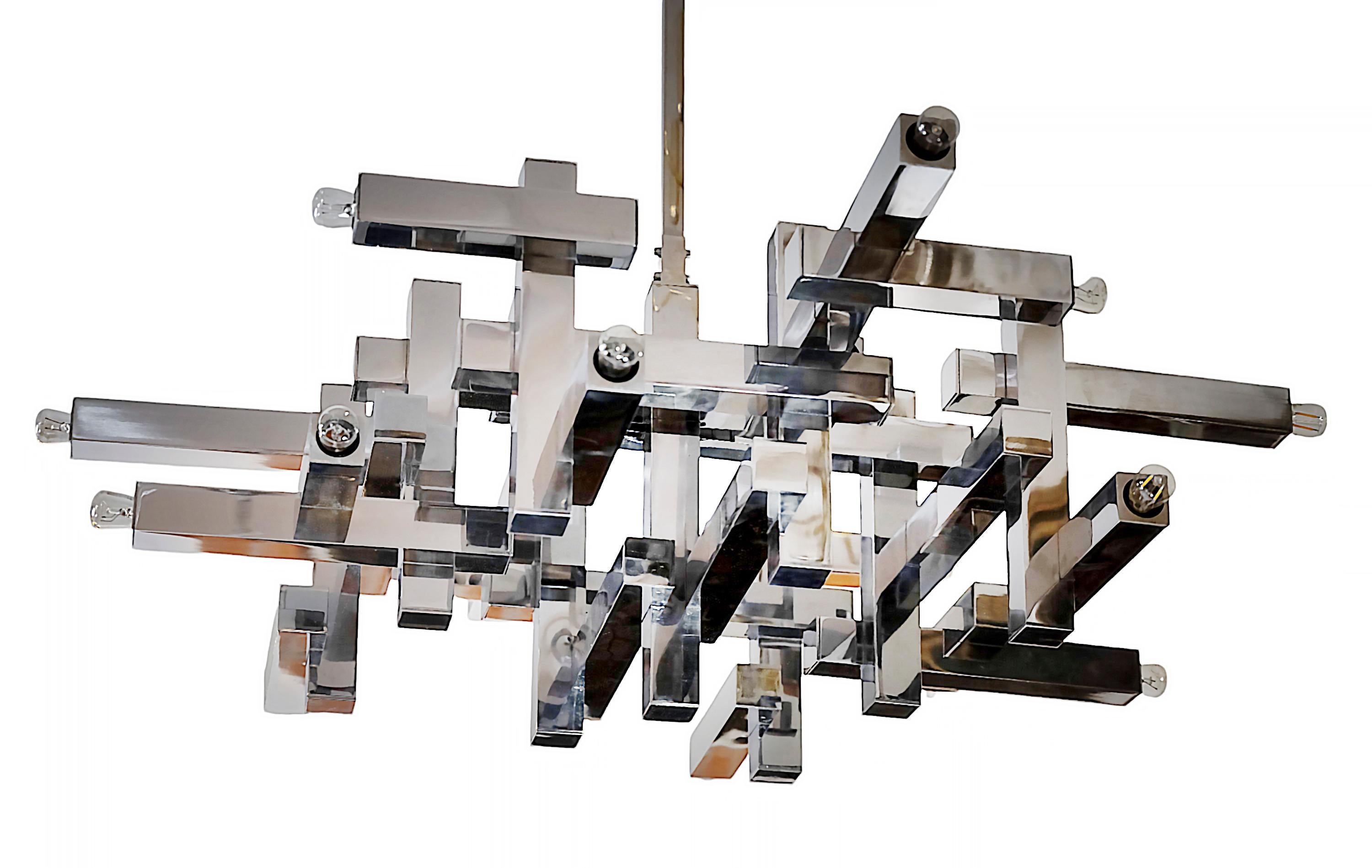 Mid-Century Italian Sciolari Metric Chrome Chandelier, circa 1970 In Good Condition In Vilnius, LT