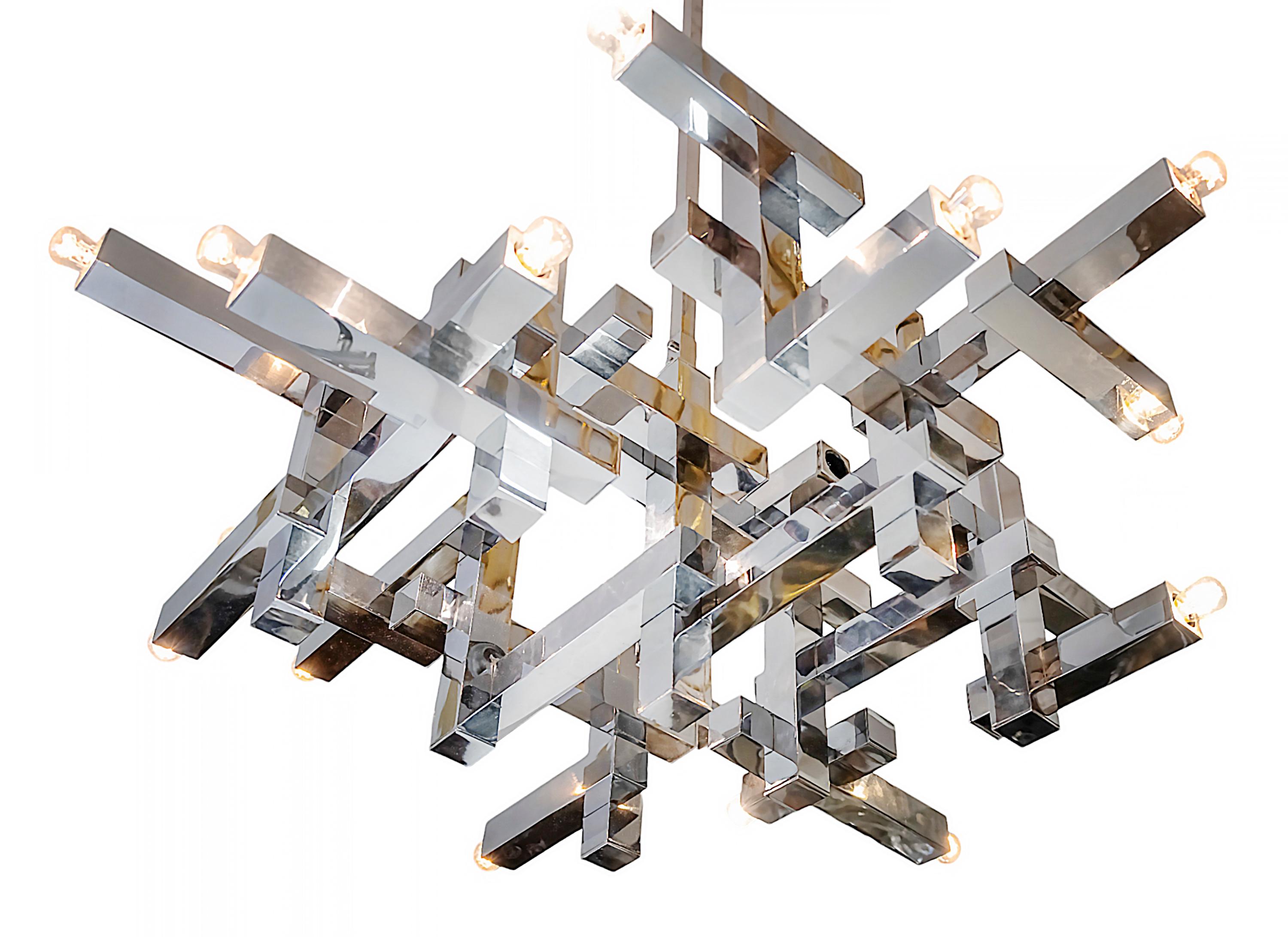 Mid-Century Italian Sciolari Metric Chrome Chandelier, circa 1970 1