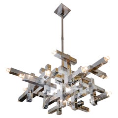 Mid-Century Italian Sciolari Metric Chrome Chandelier, circa 1970