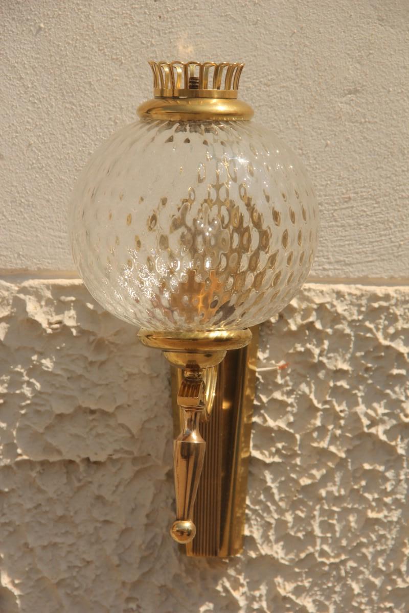 Mid-Century Italian Sconce Glass Murano Brass Gold Classic Design Round Glass  For Sale 11