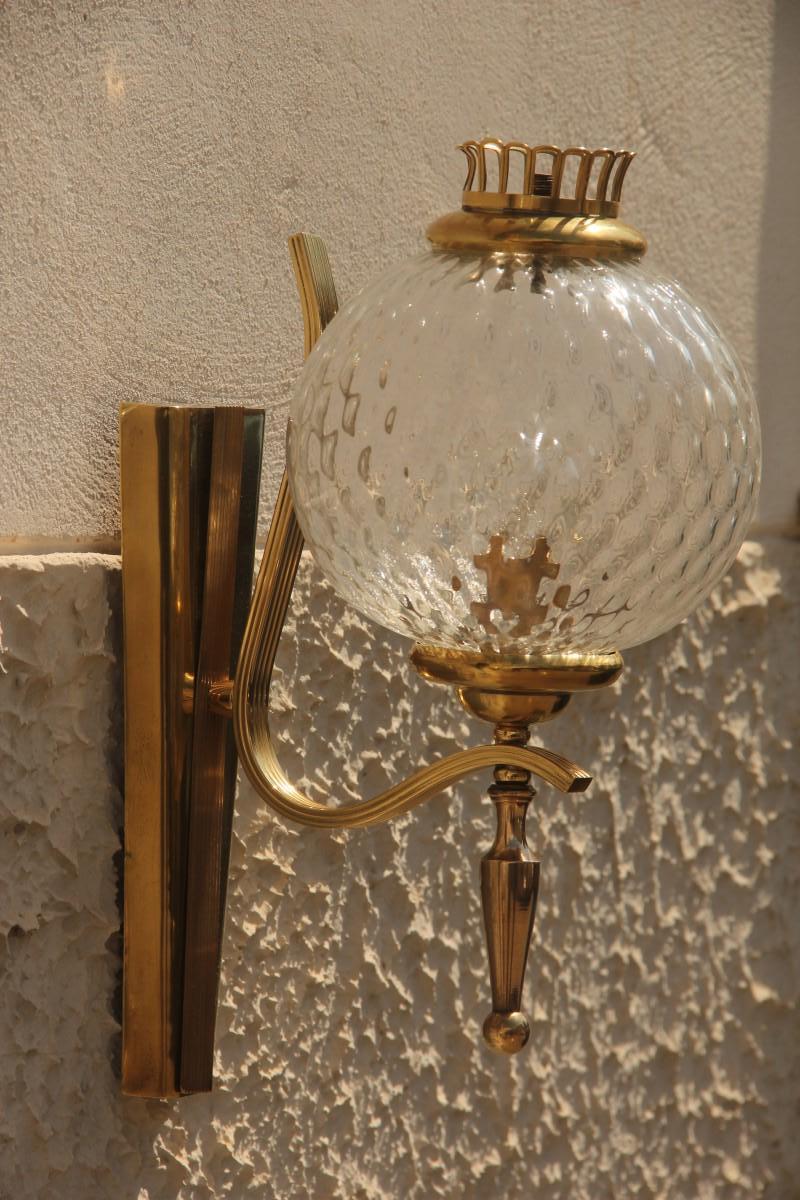Mid-Century Italian Sconce Glass Murano Brass Gold Classic Design Round Glass  For Sale 12