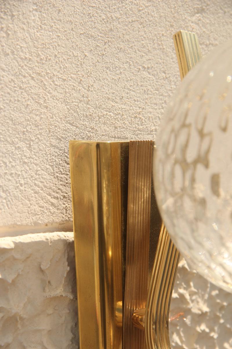 Mid-Century Modern Mid-Century Italian Sconce Glass Murano Brass Gold Classic Design Round Glass  For Sale