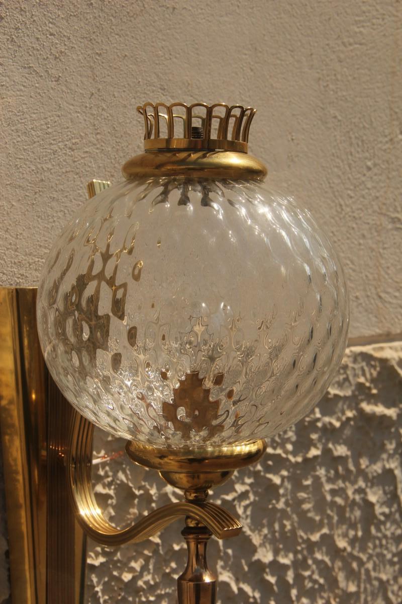 Mid-Century Italian Sconce Glass Murano Brass Gold Classic Design Round Glass  In Good Condition For Sale In Palermo, Sicily