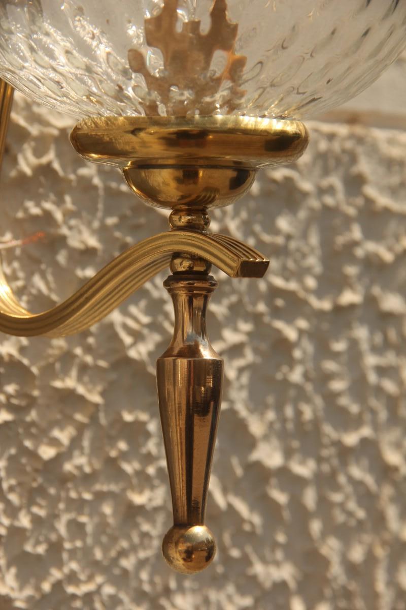 Mid-Century Italian Sconce Glass Murano Brass Gold Classic Design Round Glass  For Sale 1