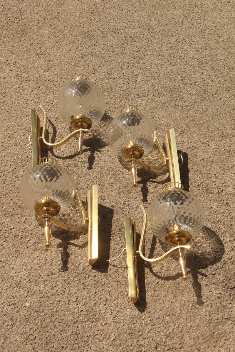 Mid-Century Italian Sconce Glass Murano Brass Gold Classic Design Round Glass  For Sale 2