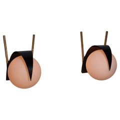 Apliques Italianos de Mediano Siglo - Vintage STILNOVO Latón y Cristal Opalino