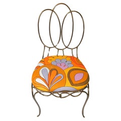 Italienischer Skulpturaler Bronzestuhl aus der Mitte des Jahrhunderts aus Emilio Pucci-Leinen