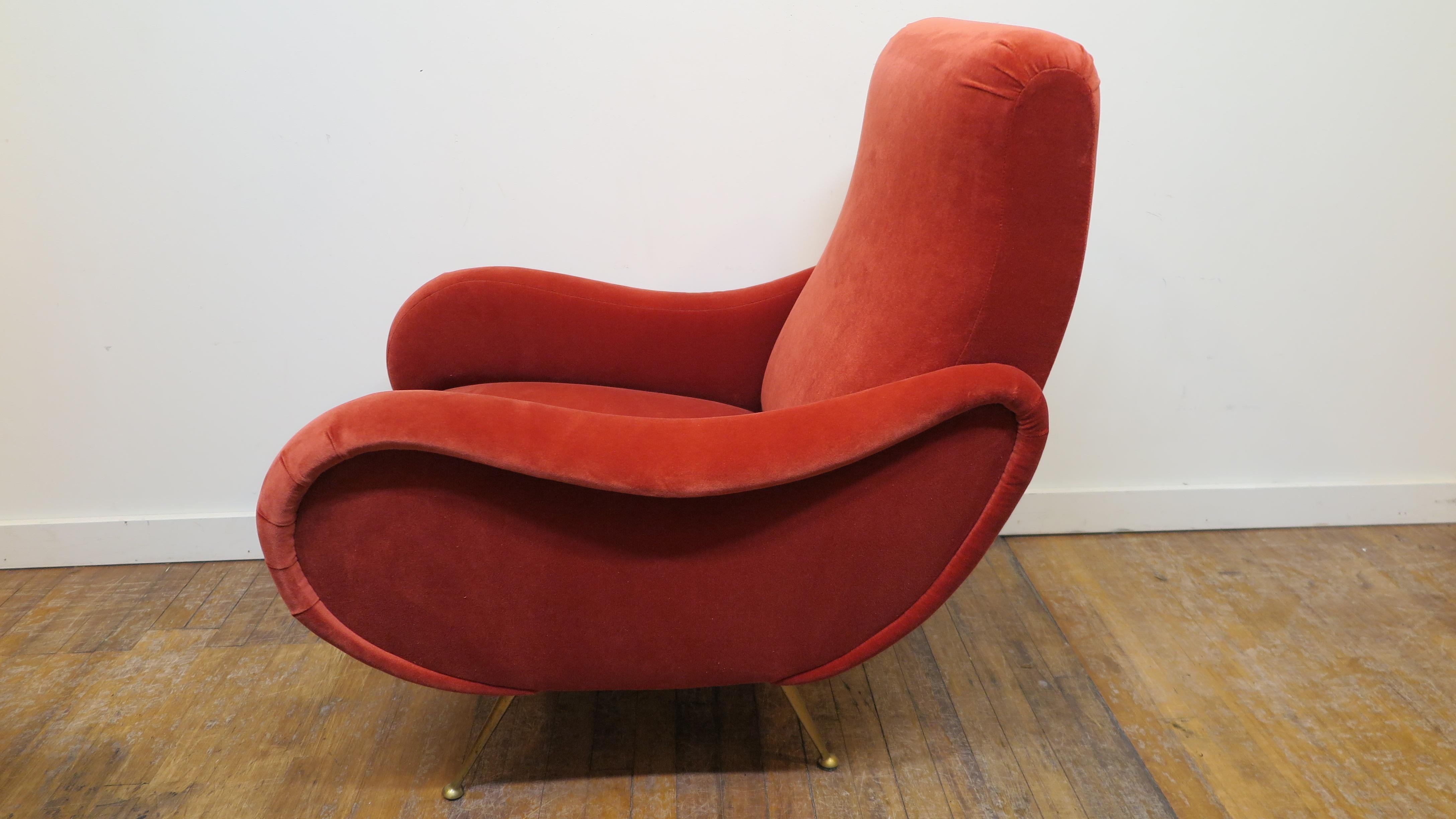 Velvet Midcentury Italian Sculpted Lounge Chairs For Sale
