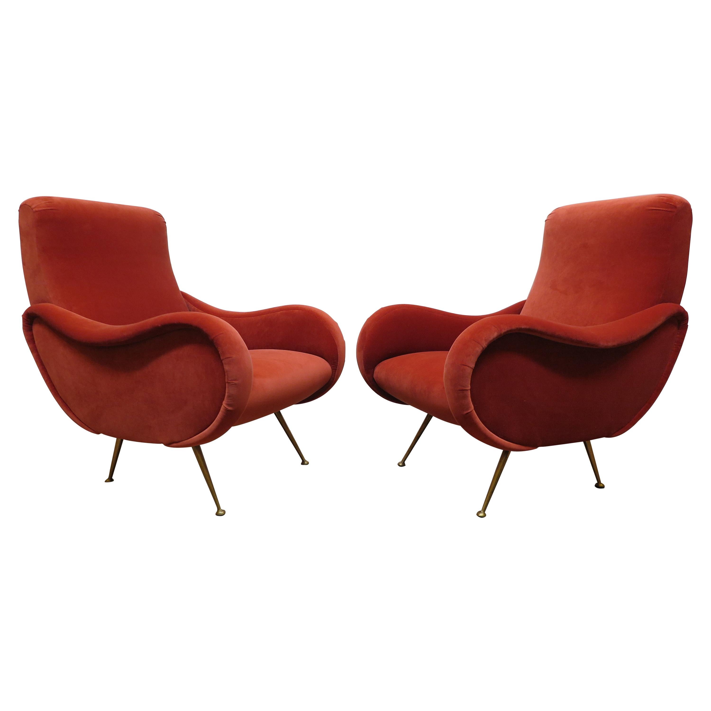 Midcentury Italian Sculpted Lounge Chairs For Sale