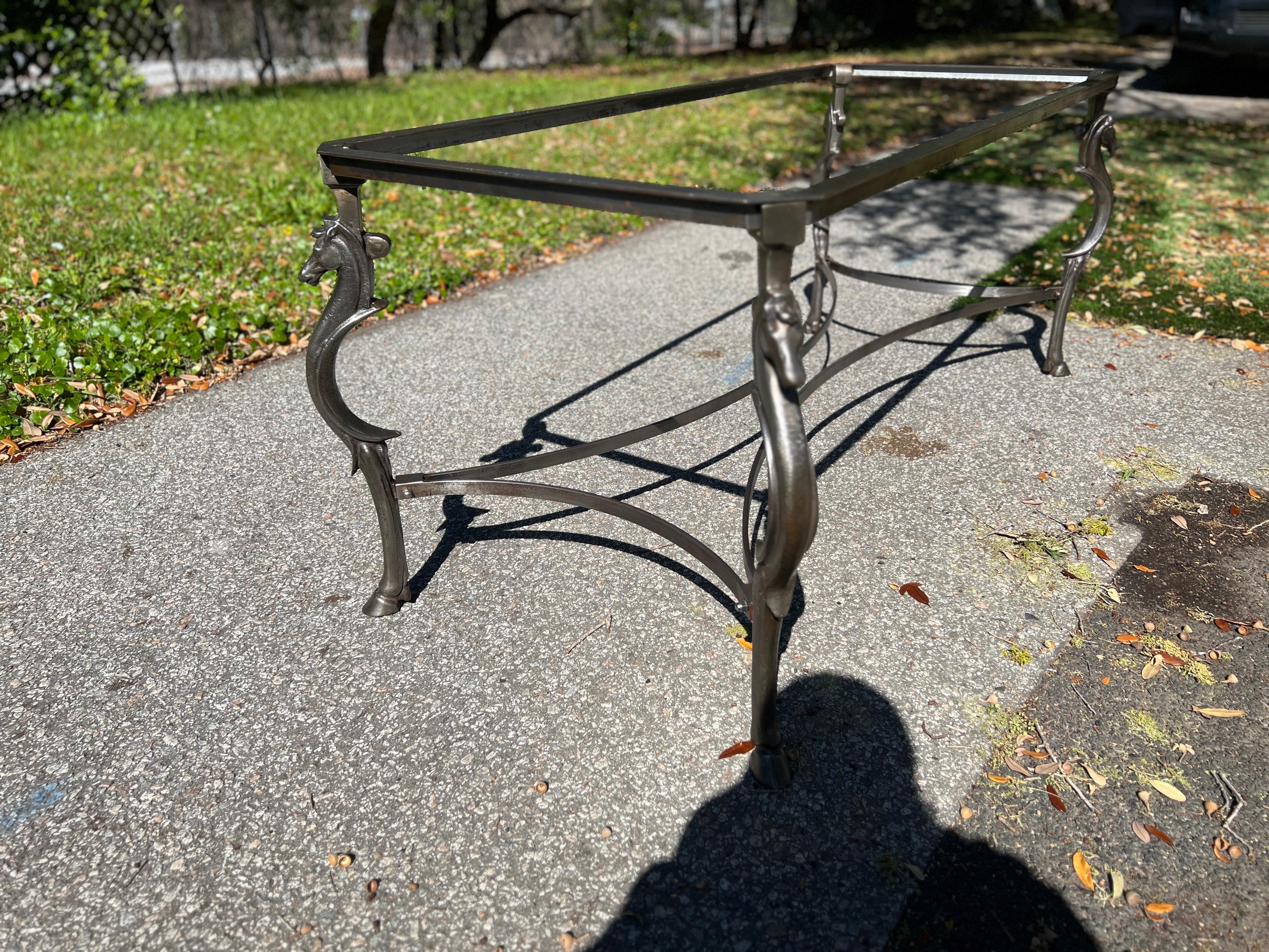 Neoclassical Mid Century, Italian Sculpted Steel Dining Table Attributed to Maison For Sale