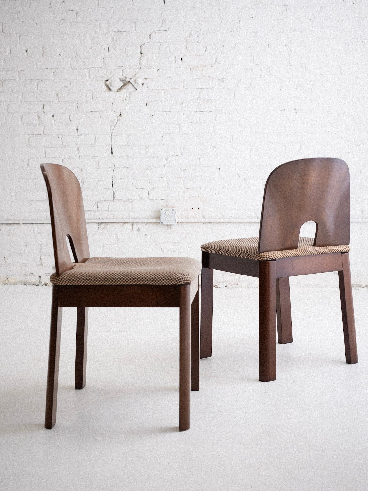 Wool Mid Century Italian Sculpted Wood Dining Chairs - a set of 4